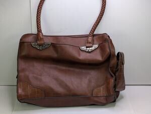 Bueno Brown Faux Leather Satchel Handbag Braided Handles Western Croc Trim